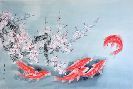 国画:《梅花金鱼图》作者:宁雪君 国画:《梅花金鱼图》作者:宁雪君